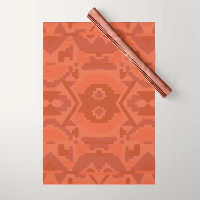 Geometric Aztec in Chile Red Wrapping Paper Gallery Image 1