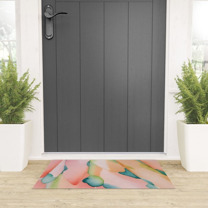 Blush Feathers, Soft Watercolor Pastel Petals, Bohemian Eclectic Minimal Painting Pink Blue Welcome Mat Gallery Image 3