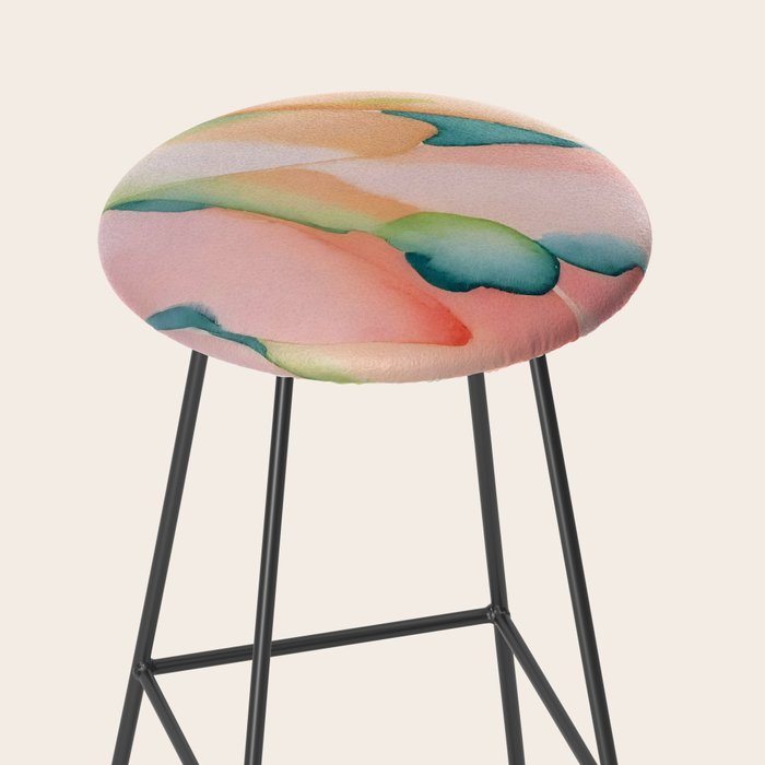 Blush Feathers, Soft Watercolor Pastel Petals, Bohemian Eclectic Minimal Painting Pink Blue Stool Gallery Image 2