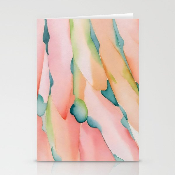 Blush Feathers, Soft Watercolor Pastel Petals, Bohemian Eclectic Minimal Painting Pink Blue Stationery Card Gallery Image 1