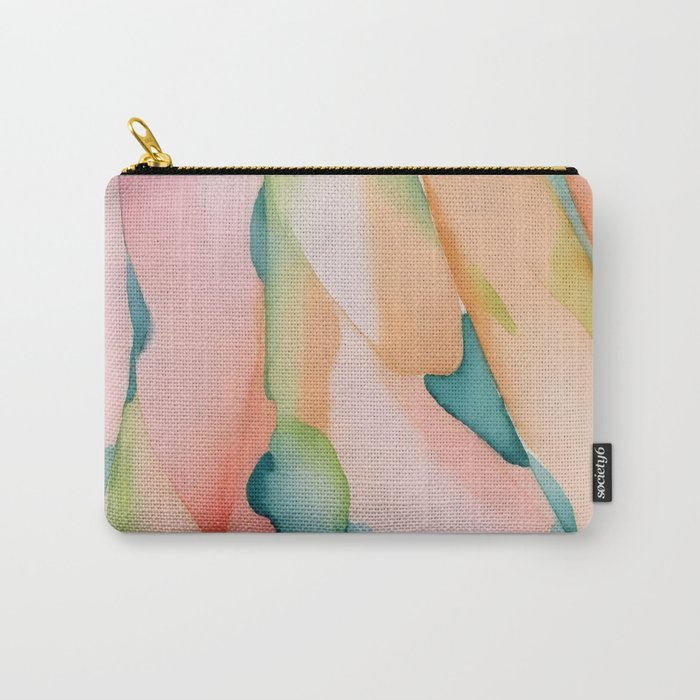 Blush Feathers, Soft Watercolor Pastel Petals, Bohemian Eclectic Minimal Painting Pink Blue Carry All Pouch Gallery Image 1