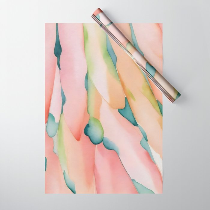 Blush Feathers, Soft Watercolor Pastel Petals, Bohemian Eclectic Minimal Painting Pink Blue Wrapping Paper Gallery Image 1