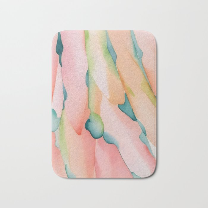 Blush Feathers, Soft Watercolor Pastel Petals, Bohemian Eclectic Minimal Painting Pink Blue Bath Mat Gallery Image 1