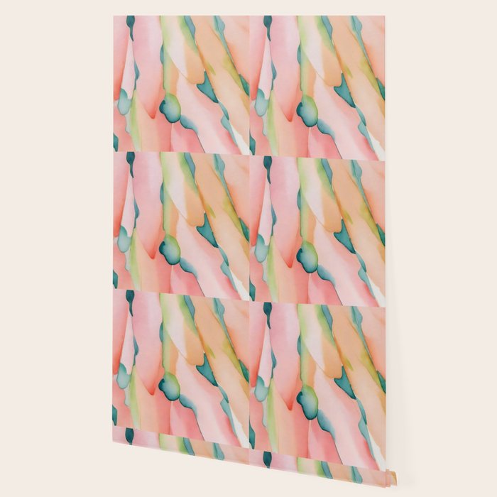 Blush Feathers, Soft Watercolor Pastel Petals, Bohemian Eclectic Minimal Painting Pink Blue Wallpaper Gallery Image 2