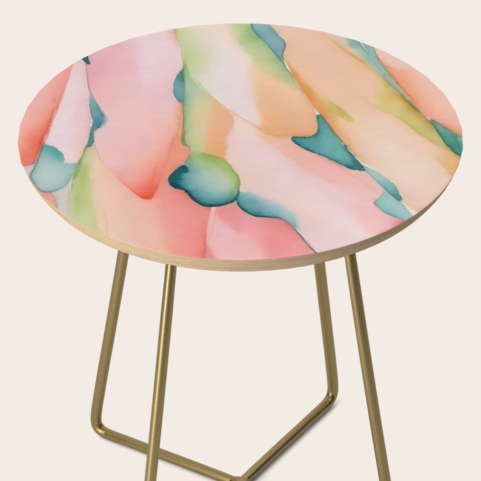 Blush Feathers, Soft Watercolor Pastel Petals, Bohemian Eclectic Minimal Painting Pink Blue Side Table Gallery Image 2
