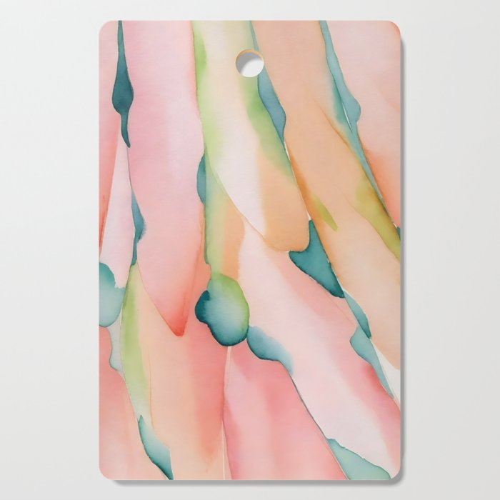 Blush Feathers, Soft Watercolor Pastel Petals, Bohemian Eclectic Minimal Painting Pink Blue Cutting Board Gallery Image 1