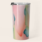 Blush Feathers, Soft Watercolor Pastel Petals, Bohemian Eclectic Minimal Painting Pink Blue Travel Mug Gallery Image 3