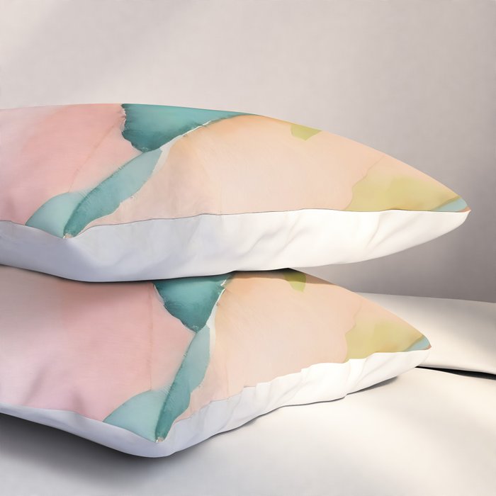 Blush Feathers, Soft Watercolor Pastel Petals, Bohemian Eclectic Minimal Painting Pink Blue Pillow Sham Gallery Image 3