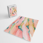 Blush Feathers, Soft Watercolor Pastel Petals, Bohemian Eclectic Minimal Painting Pink Blue Jigsaw Puzzle Gallery Image 2