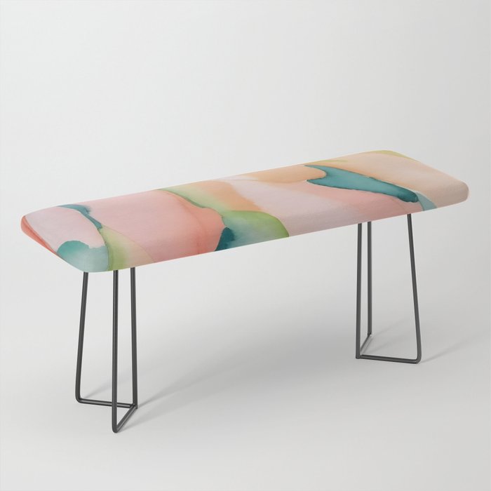 Blush Feathers, Soft Watercolor Pastel Petals, Bohemian Eclectic Minimal Painting Pink Blue Bench Gallery Image 1