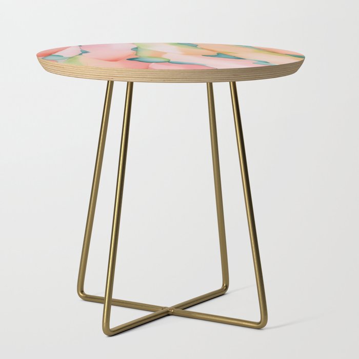 Blush Feathers, Soft Watercolor Pastel Petals, Bohemian Eclectic Minimal Painting Pink Blue Side Table Gallery Image 1