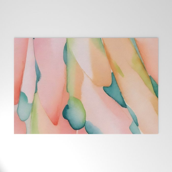 Blush Feathers, Soft Watercolor Pastel Petals, Bohemian Eclectic Minimal Painting Pink Blue Welcome Mat Gallery Image 1