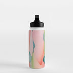 Blush Feathers, Soft Watercolor Pastel Petals, Bohemian Eclectic Minimal Painting Pink Blue Water Bottle Gallery Image 3