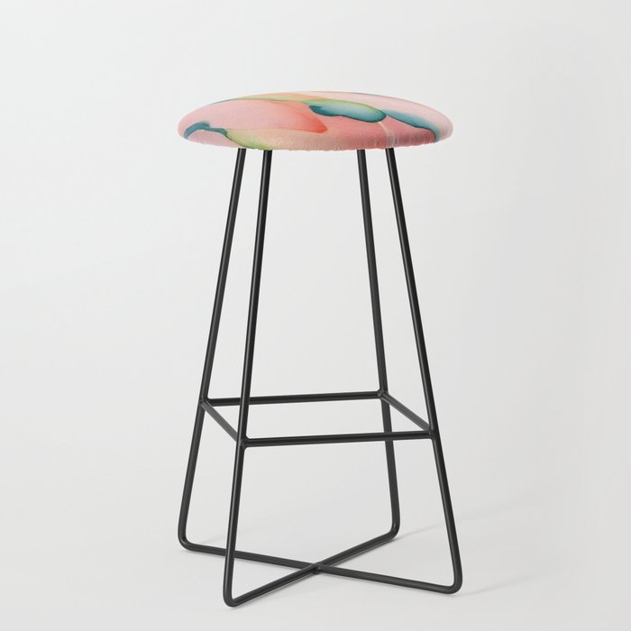 Blush Feathers, Soft Watercolor Pastel Petals, Bohemian Eclectic Minimal Painting Pink Blue Stool Gallery Image 1