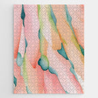 Blush Feathers, Soft Watercolor Pastel Petals, Bohemian Eclectic Minimal Painting Pink Blue Jigsaw Puzzle Gallery Image 1