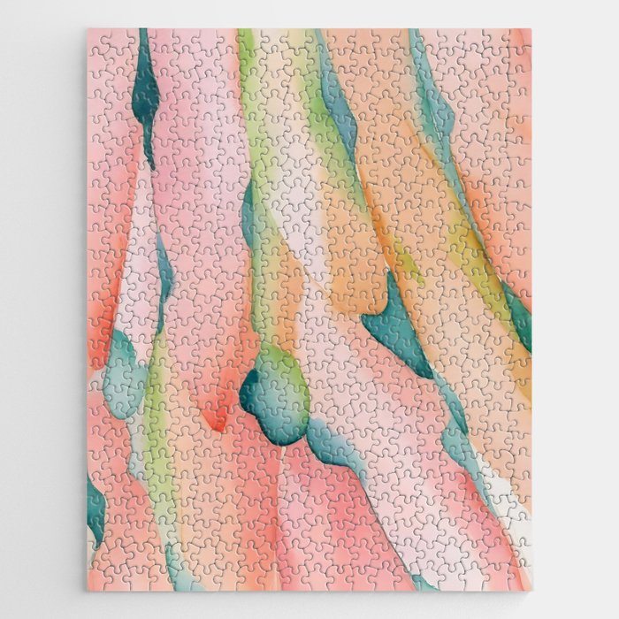 Blush Feathers, Soft Watercolor Pastel Petals, Bohemian Eclectic Minimal Painting Pink Blue Jigsaw Puzzle Gallery Image 1