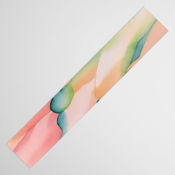 Blush Feathers, Soft Watercolor Pastel Petals, Bohemian Eclectic Minimal Painting Pink Blue Table Runner Gallery Image 3