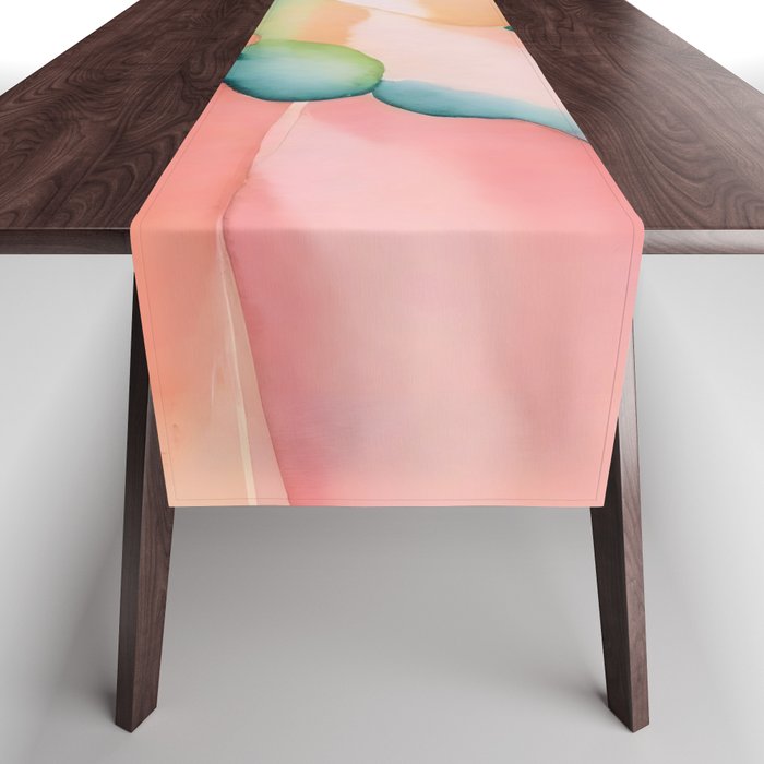 Blush Feathers, Soft Watercolor Pastel Petals, Bohemian Eclectic Minimal Painting Pink Blue Table Runner Gallery Image 1