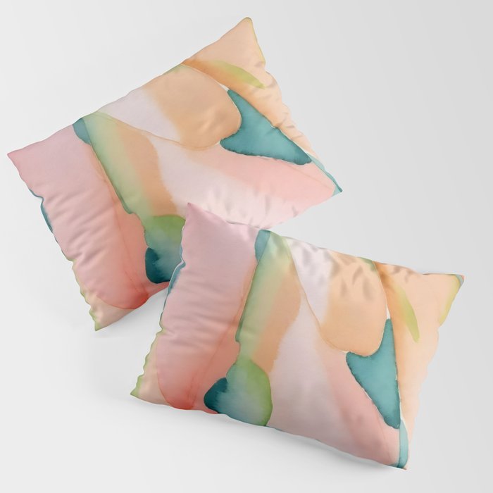 Blush Feathers, Soft Watercolor Pastel Petals, Bohemian Eclectic Minimal Painting Pink Blue Pillow Sham Gallery Image 1