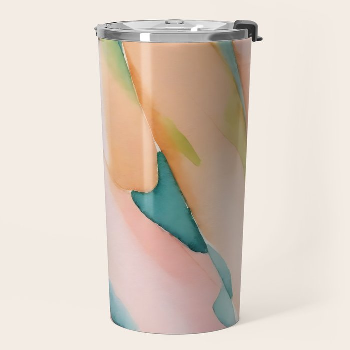 Blush Feathers, Soft Watercolor Pastel Petals, Bohemian Eclectic Minimal Painting Pink Blue Travel Mug Gallery Image 2