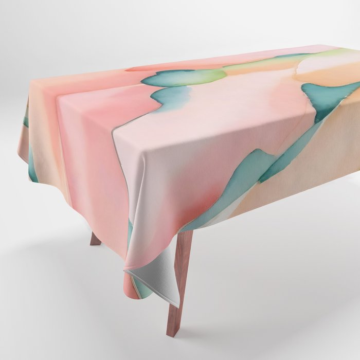 Blush Feathers, Soft Watercolor Pastel Petals, Bohemian Eclectic Minimal Painting Pink Blue Tablecloth Gallery Image 1