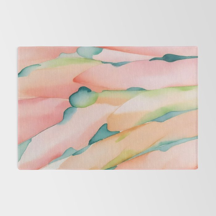 Blush Feathers, Soft Watercolor Pastel Petals, Bohemian Eclectic Minimal Painting Pink Blue Rug Gallery Image 2