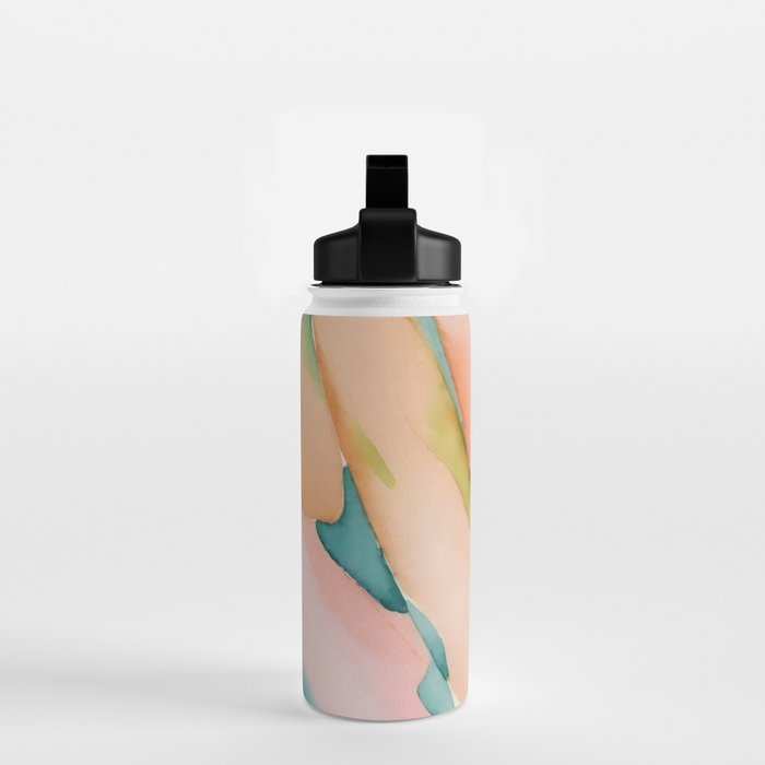 Blush Feathers, Soft Watercolor Pastel Petals, Bohemian Eclectic Minimal Painting Pink Blue Water Bottle Gallery Image 2