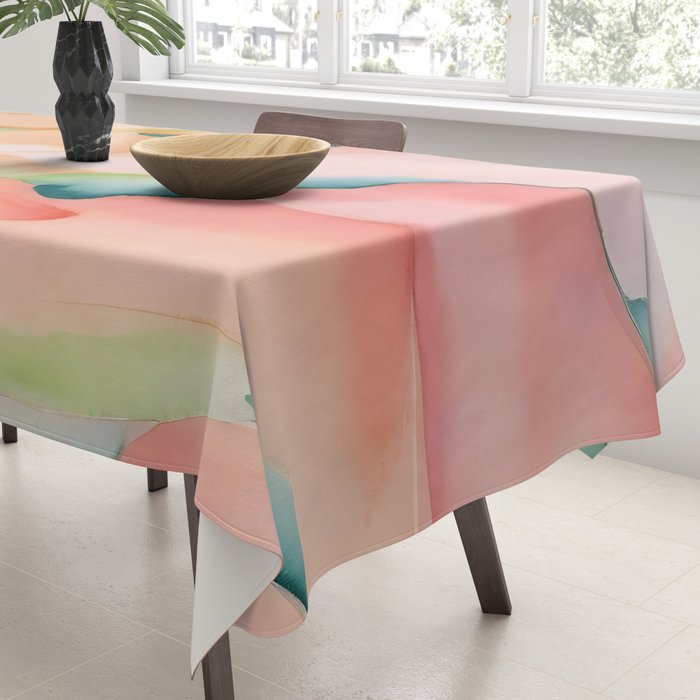 Blush Feathers, Soft Watercolor Pastel Petals, Bohemian Eclectic Minimal Painting Pink Blue Tablecloth Gallery Image 3