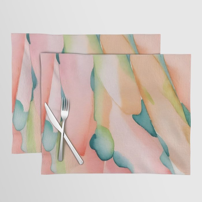Blush Feathers, Soft Watercolor Pastel Petals, Bohemian Eclectic Minimal Painting Pink Blue Placemat Gallery Image 1