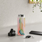 Blush Feathers, Soft Watercolor Pastel Petals, Bohemian Eclectic Minimal Painting Pink Blue Water Bottle Gallery Image 4