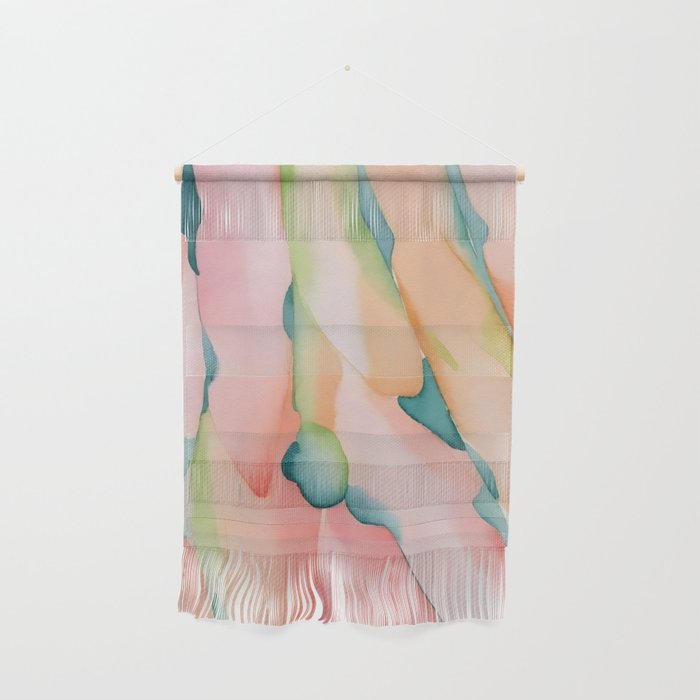 Blush Feathers, Soft Watercolor Pastel Petals, Bohemian Eclectic Minimal Painting Pink Blue Wall Hanging Gallery Image 1