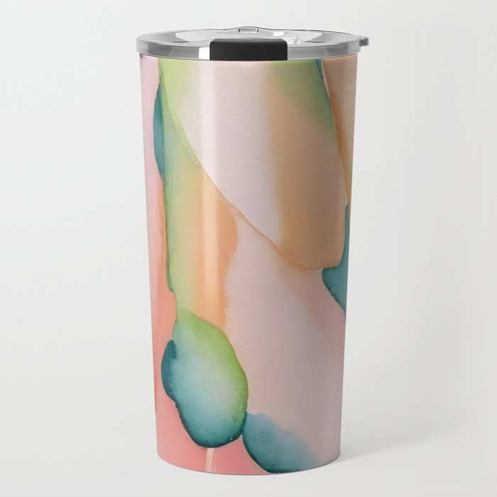 Blush Feathers, Soft Watercolor Pastel Petals, Bohemian Eclectic Minimal Painting Pink Blue Travel Mug Gallery Image 1