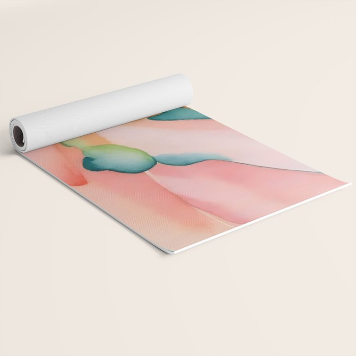Blush Feathers, Soft Watercolor Pastel Petals, Bohemian Eclectic Minimal Painting Pink Blue Yoga Mat Gallery Image 2