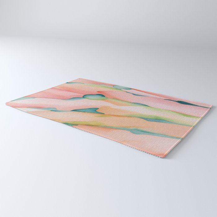 Blush Feathers, Soft Watercolor Pastel Petals, Bohemian Eclectic Minimal Painting Pink Blue Rug Gallery Image 3