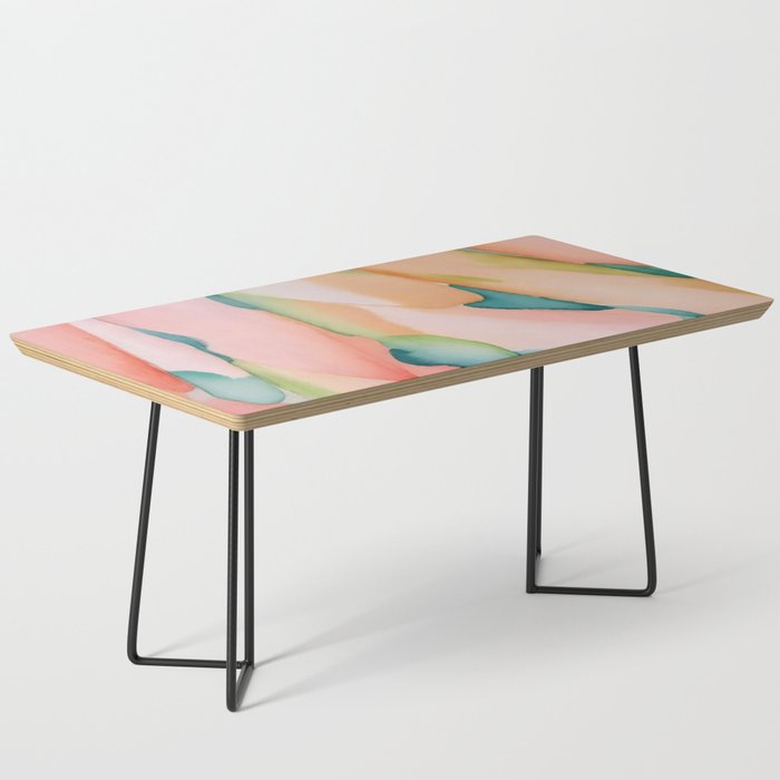 Blush Feathers, Soft Watercolor Pastel Petals, Bohemian Eclectic Minimal Painting Pink Blue Coffee Table Gallery Image 1