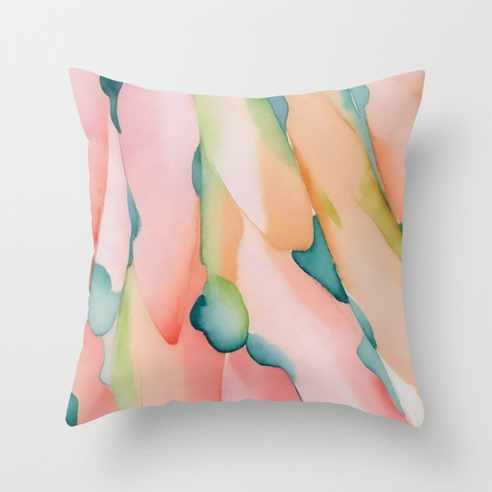 Blush Feathers, Soft Watercolor Pastel Petals, Bohemian Eclectic Minimal Painting Pink Blue Throw Pillow Gallery Image 6