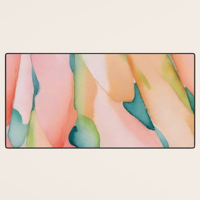 Blush Feathers, Soft Watercolor Pastel Petals, Bohemian Eclectic Minimal Painting Pink Blue Desk Mat Gallery Image 3