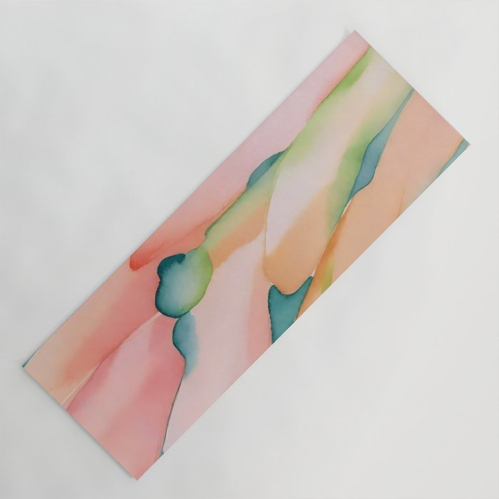 Blush Feathers, Soft Watercolor Pastel Petals, Bohemian Eclectic Minimal Painting Pink Blue Yoga Mat Gallery Image 1