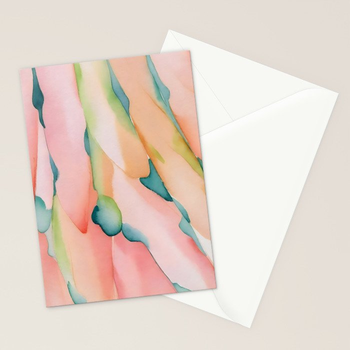 Blush Feathers, Soft Watercolor Pastel Petals, Bohemian Eclectic Minimal Painting Pink Blue Stationery Card Gallery Image 2