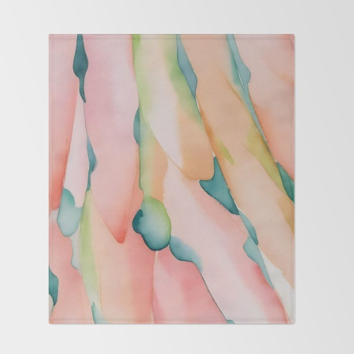 Blush Feathers, Soft Watercolor Pastel Petals, Bohemian Eclectic Minimal Painting Pink Blue Throw Blanket Gallery Image 2