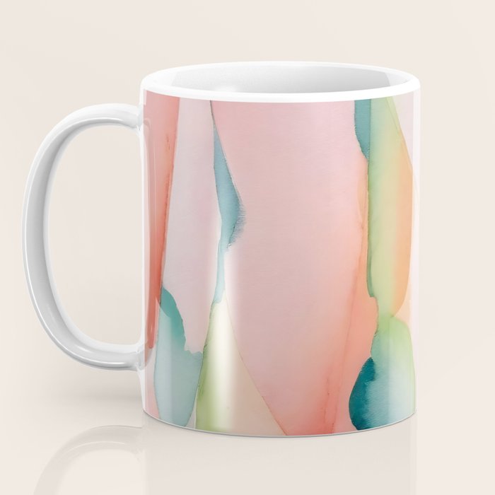 Blush Feathers, Soft Watercolor Pastel Petals, Bohemian Eclectic Minimal Painting Pink Blue Coffee Mug Gallery Image 3