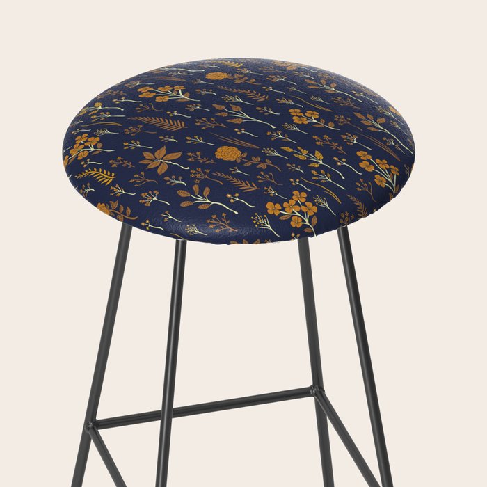 Navy Blue & Mustard Yellow Floral Pattern Stool Gallery Image 2