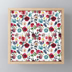 Burgundy pink teal blue watercolor boho floral Mini Art Print Gallery Image 1