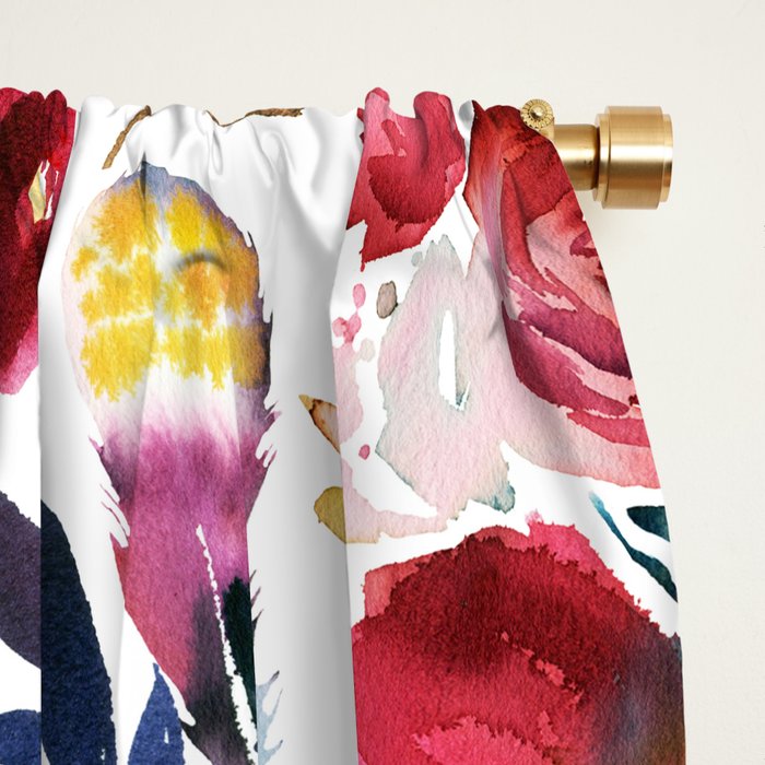 Burgundy pink teal blue watercolor boho floral Window Curtain Gallery Image 2