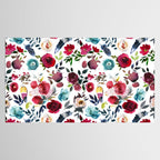 Burgundy pink teal blue watercolor boho floral Tablecloth Gallery Image 2