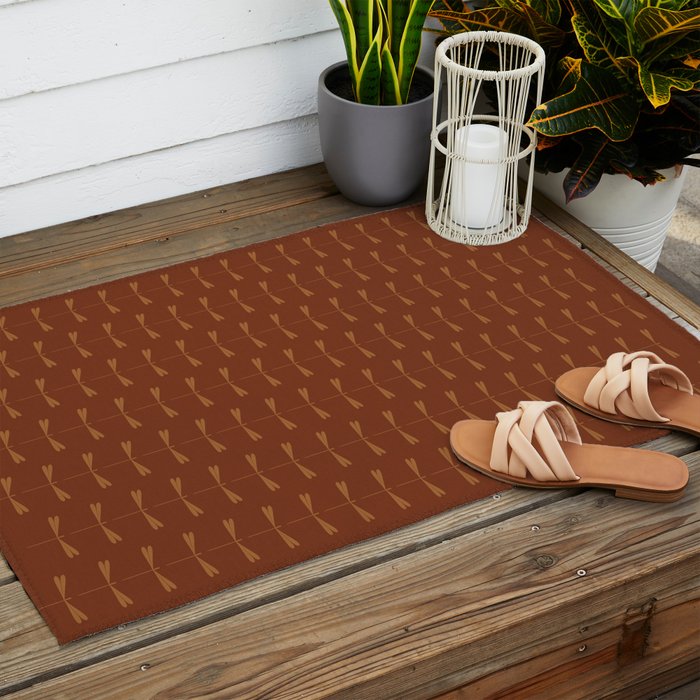 Dragonfly Pattern IV Brick Red Outdoor Rug Gallery Image 2