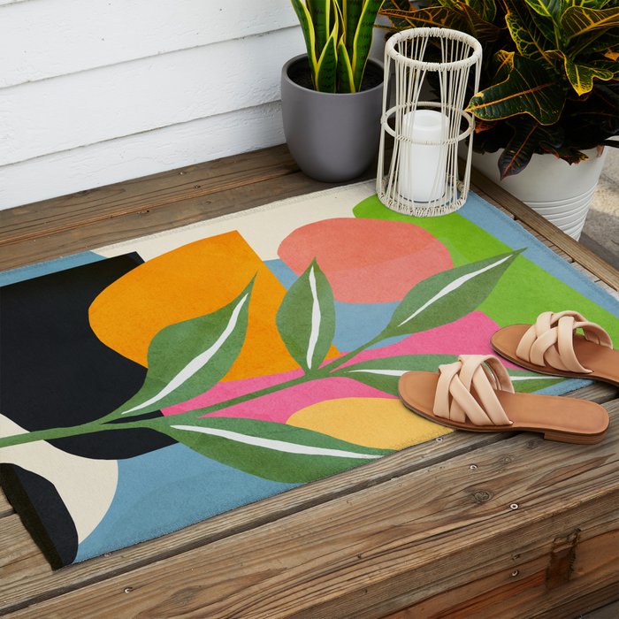 Minimal Modern Abstract Leaves 14 Outdoor Rug Gallery Image 2