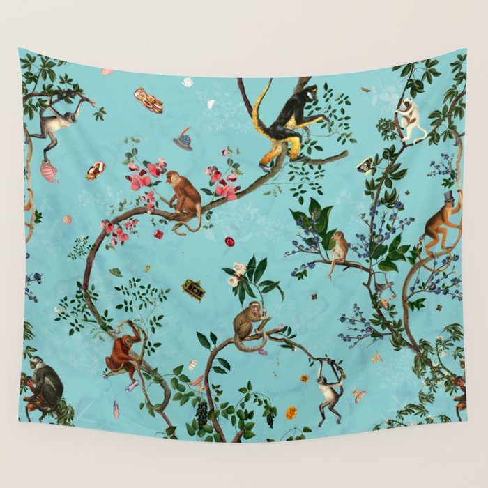 Monkey World Aqua Wall Tapestry Gallery Image 4