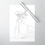 Minimal Line Art Woman with Flowers II Wrapping Paper Gallery Image 1