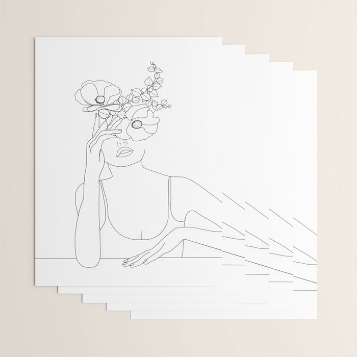Minimal Line Art Woman with Flowers II Wrapping Paper Gallery Image 3